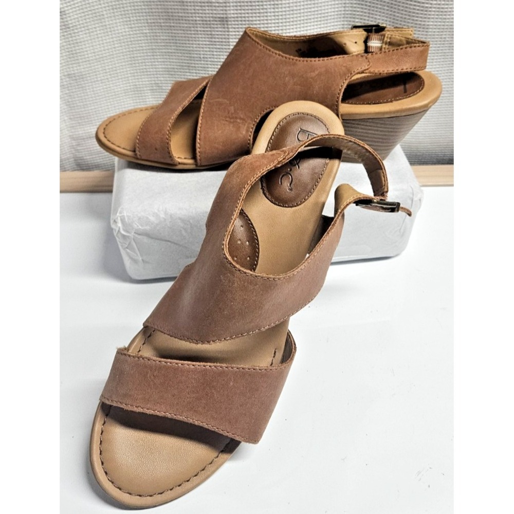 B.O.C. BORN‎ Angulo slingback block heel sandals brown leather upper woman 9M